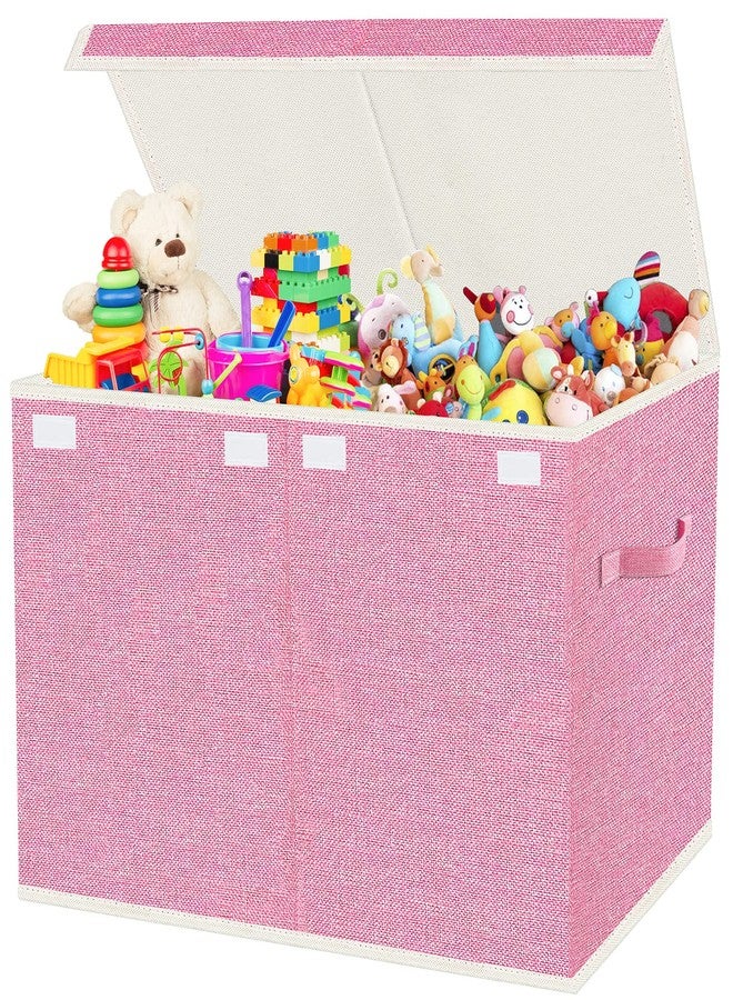 VERONLY Large Collapsible Toy Storage Box with Lid & Handles - Kids Organizer Chest for Toys, Clothes, Blankets (Pink, Nursery, Playroom, Bedroom)-24.5''×13''×16'' - Image 1